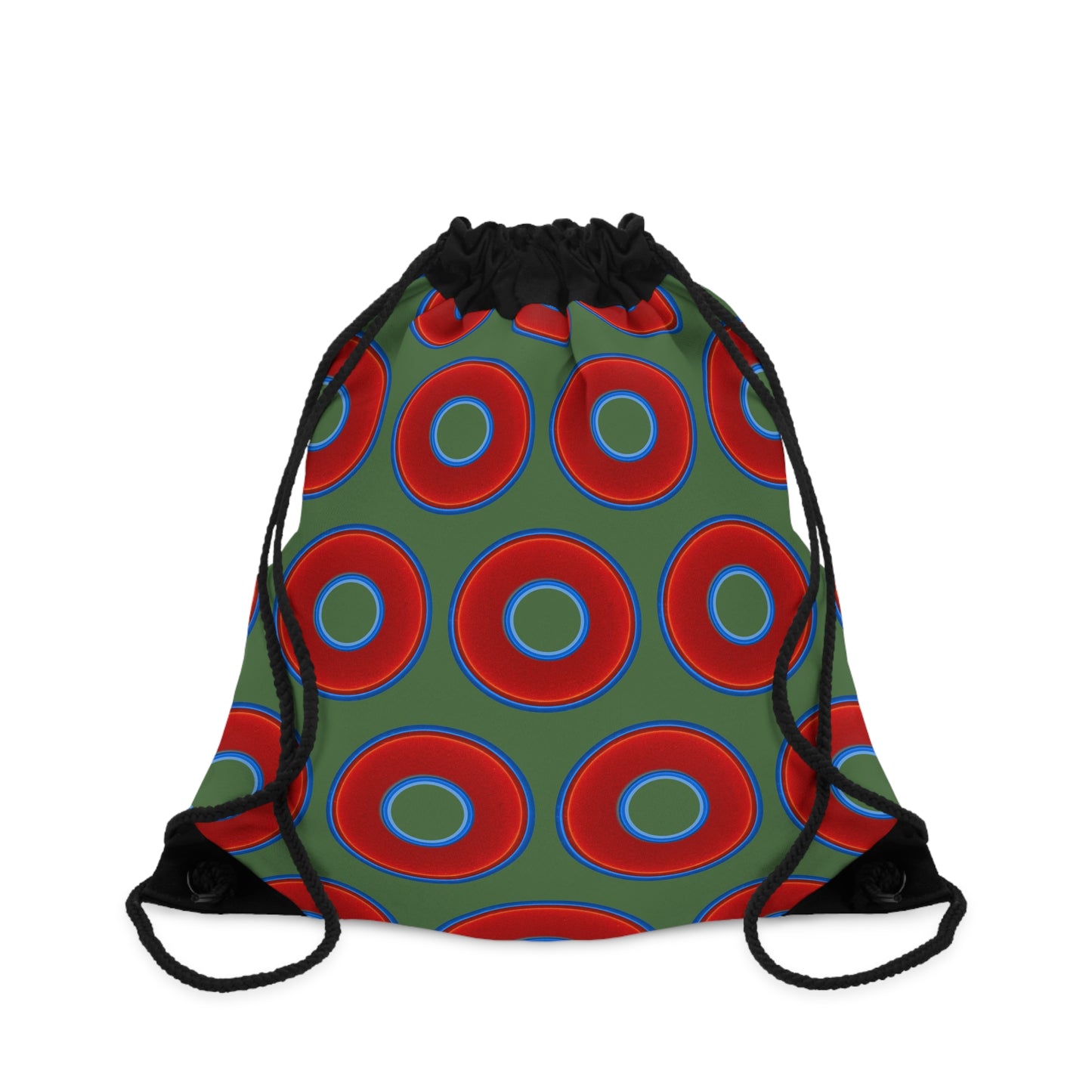 Lumpy Donut Drawstring Bag - red vivid donuts print w/dark Fenway green background