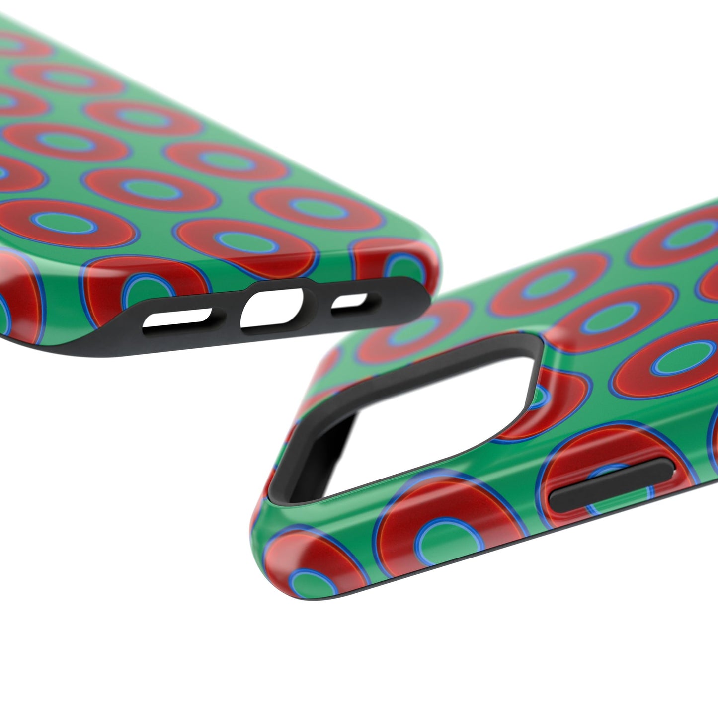 Impact-Resistant Lumpy Donut Case - red vivid donut print w/jade green background