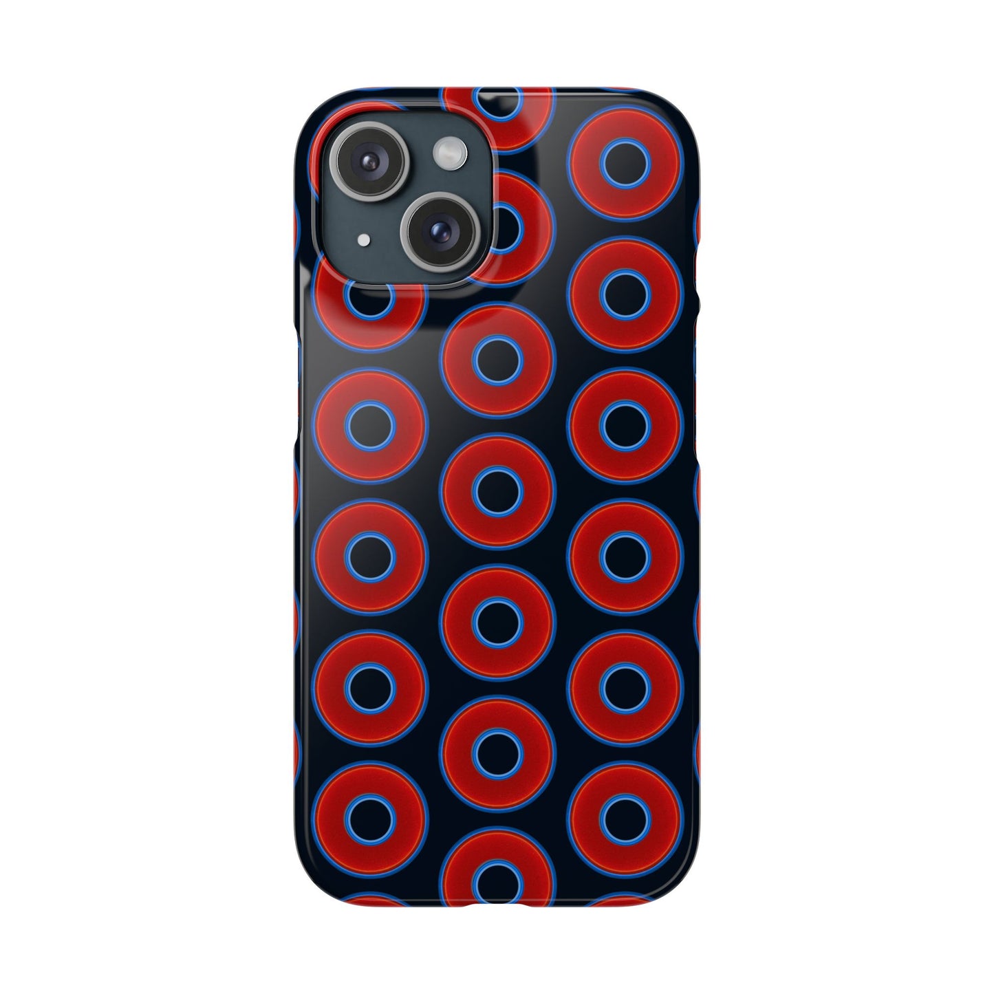 Lumpy Donut Snap Case - red vivid donut print w/blue charcoal background