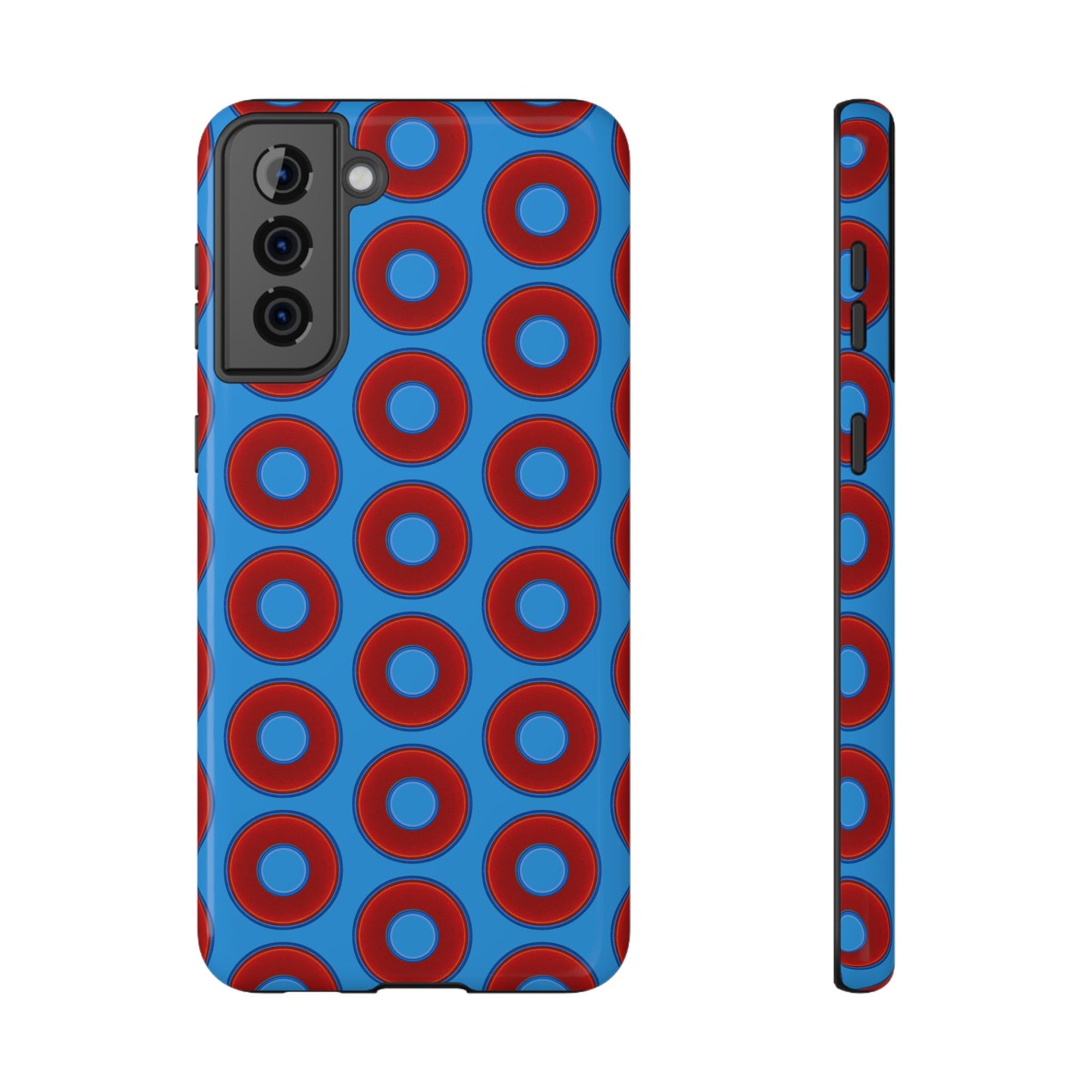 Impact-Resistant Lumpy Donut Case - red vivid donut print w/sky royal blue background