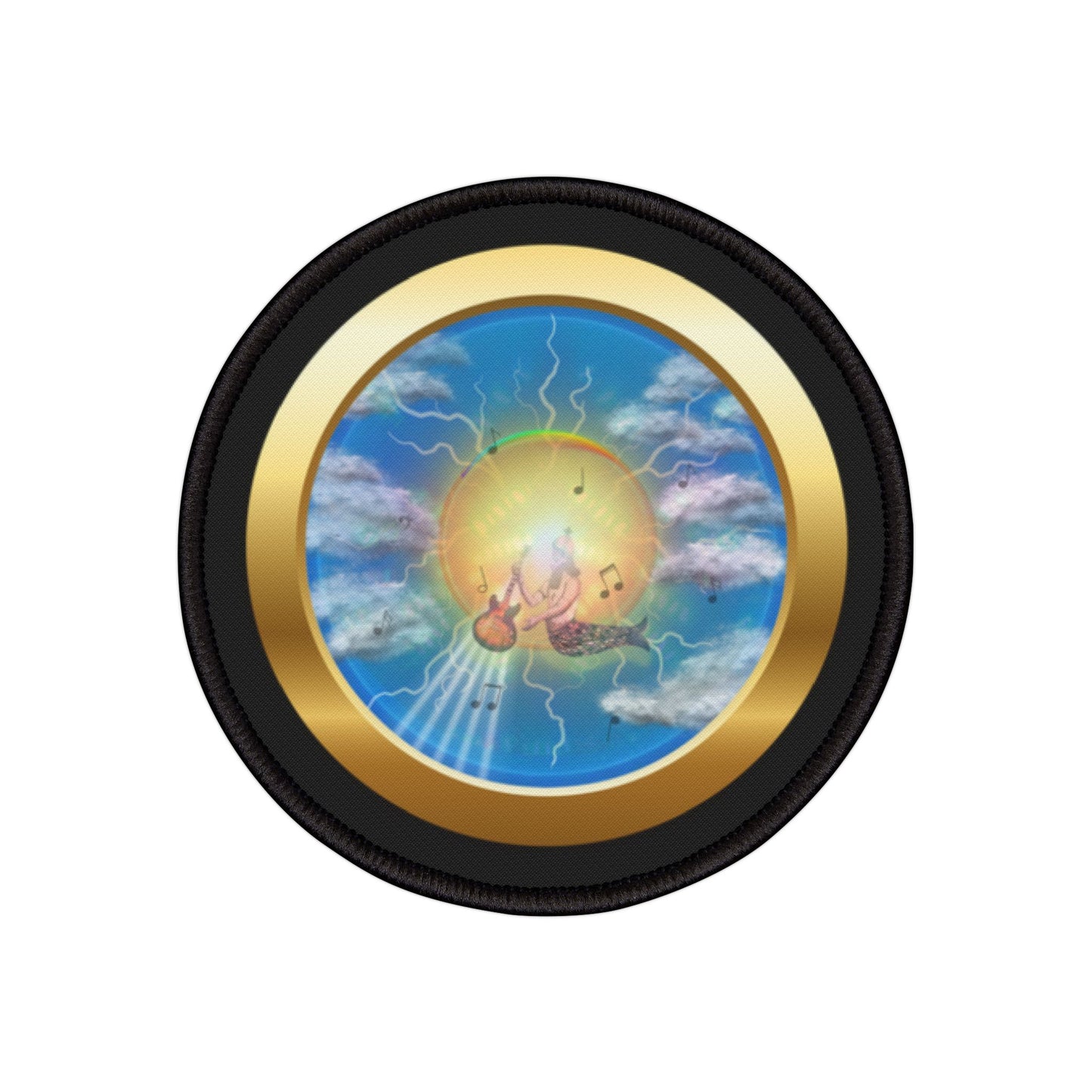 Iron-On Donut Patch - "The Divided Donut Patch" - vivid blue/gold sky donut - variant 3 - [*charitable donut]