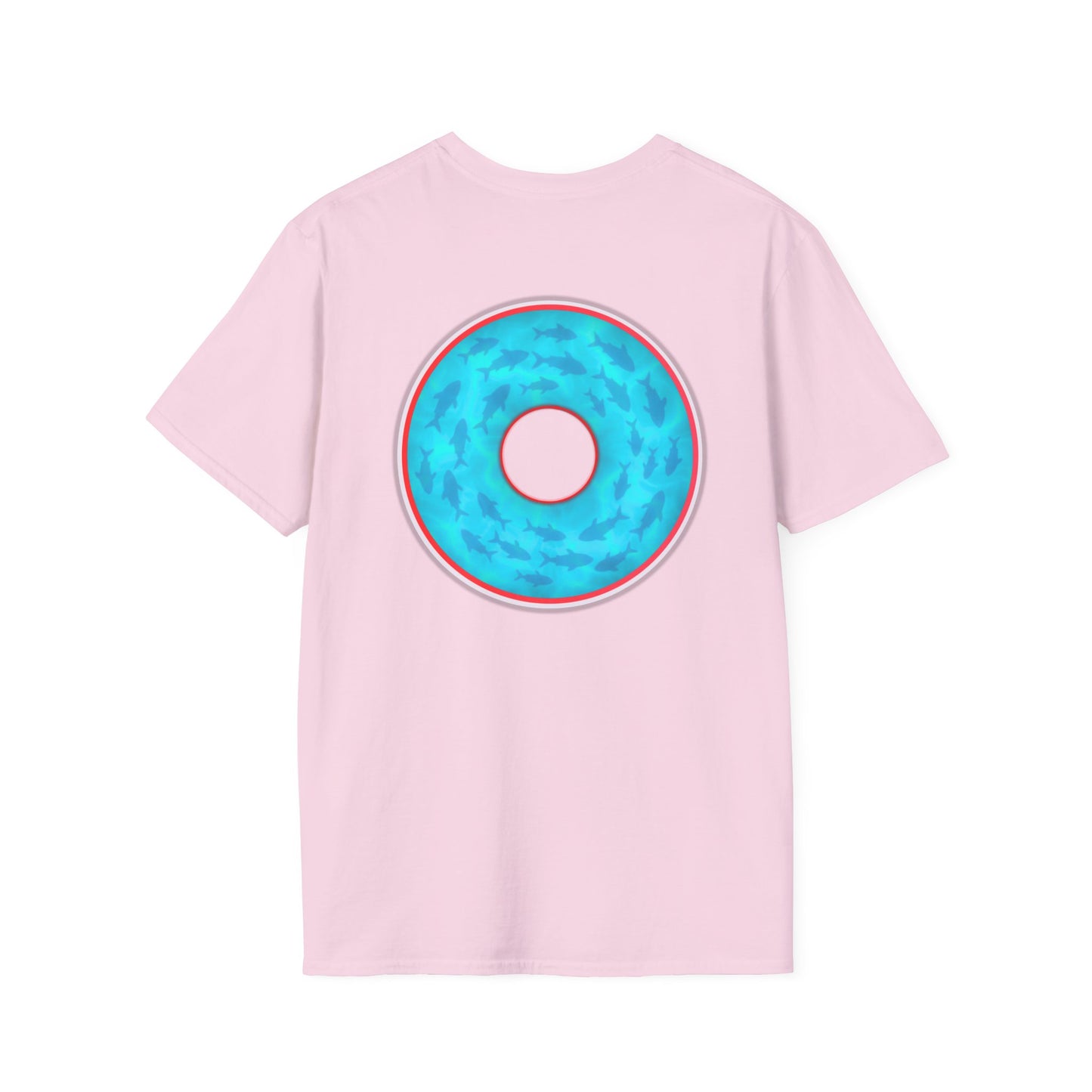 Classic Donut Tee - Unisex Soft-Style - "Skoolie of Phishies" - vivid sea donut - w/light blue water - variant 1