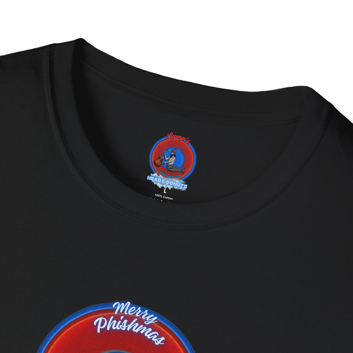 Classic Donut Tee - Unisex Soft-Style - "Phishmas Caroler's Tee " - vivid red/blue donut - variant 2