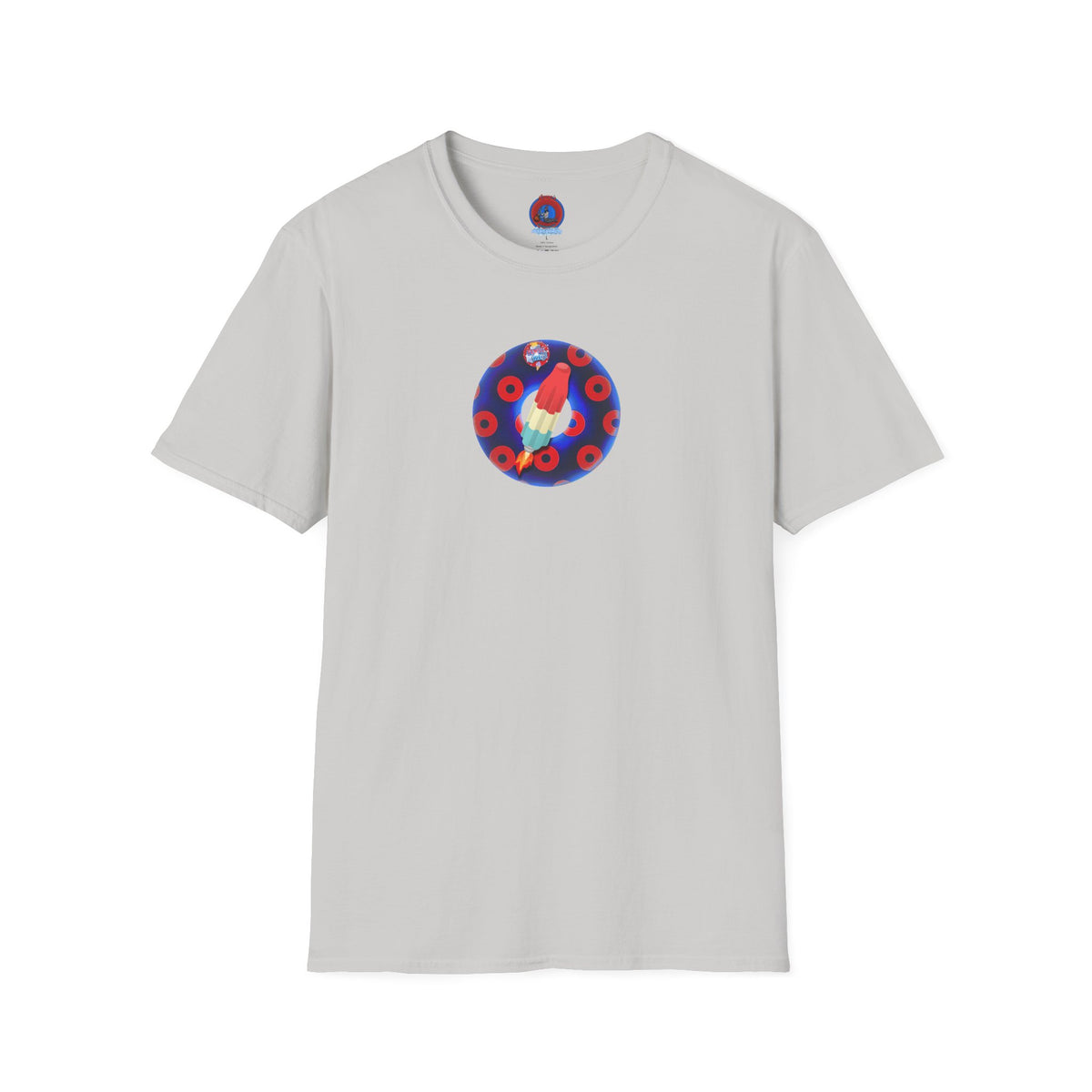 Classic Donut Tee - Unisex Soft-Style - "Blow this Popsicle Stand" - blue/red paradox bomb pop donut - variant 2