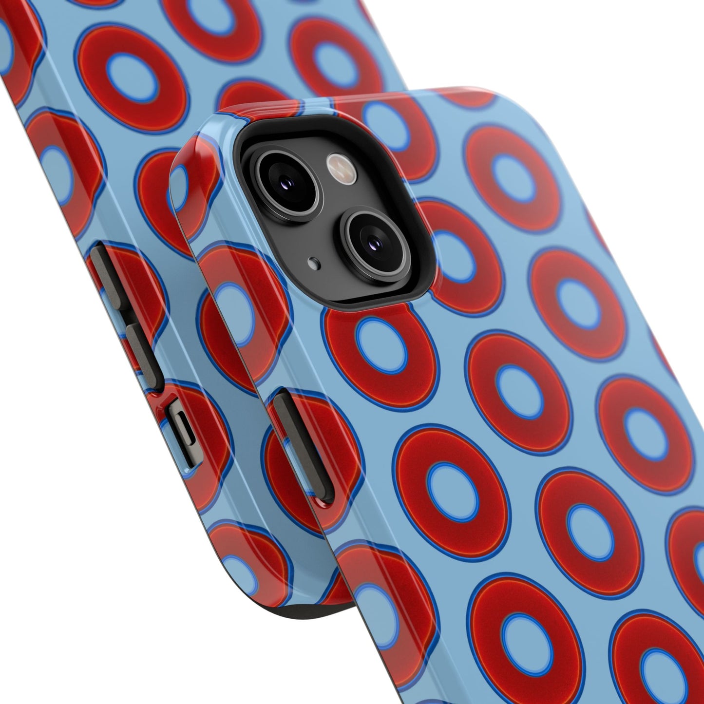 Impact-Resistant Lumpy Donut Case - red vivid donut print w/sky blue background