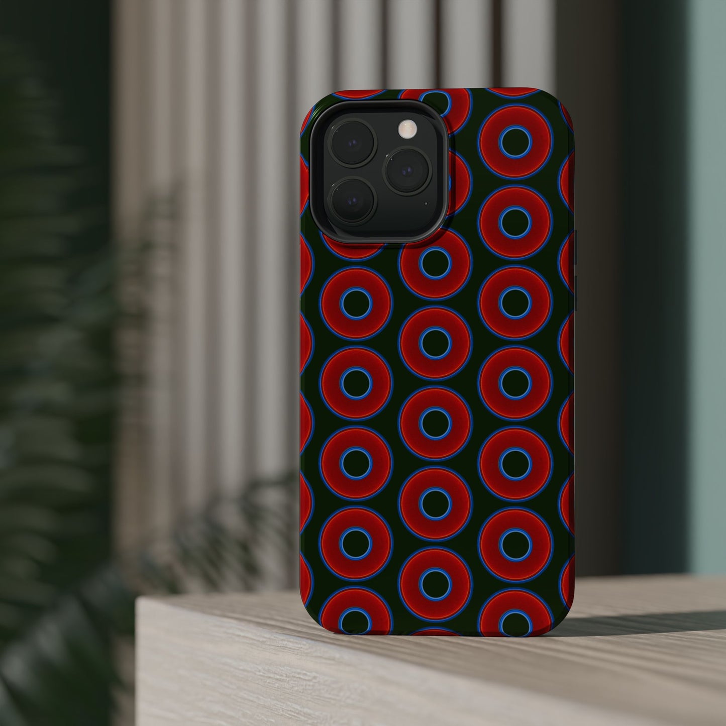 Magnetic Tough Donut Case - red vivid donut print w/deep forest green background