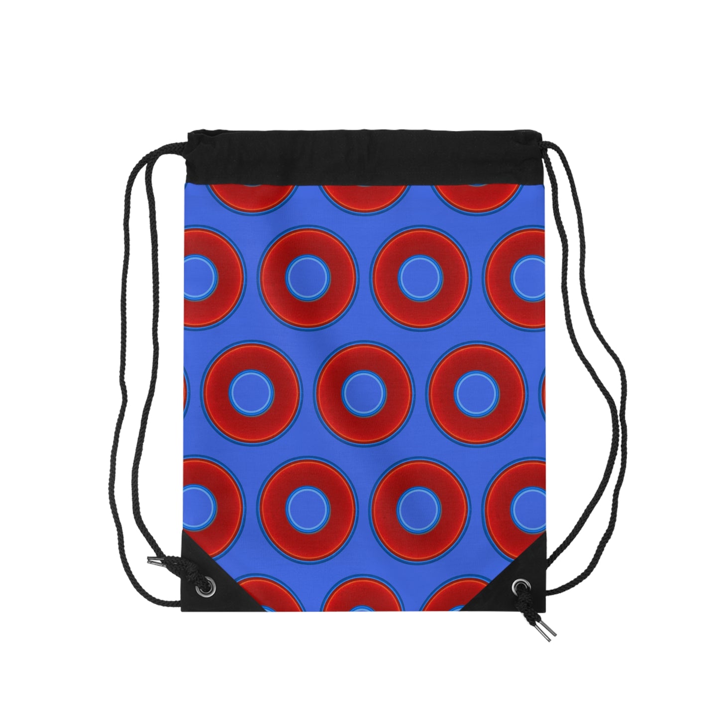 Lumpy Donut Drawstring Bag - red vivid donuts print w/royal blue background