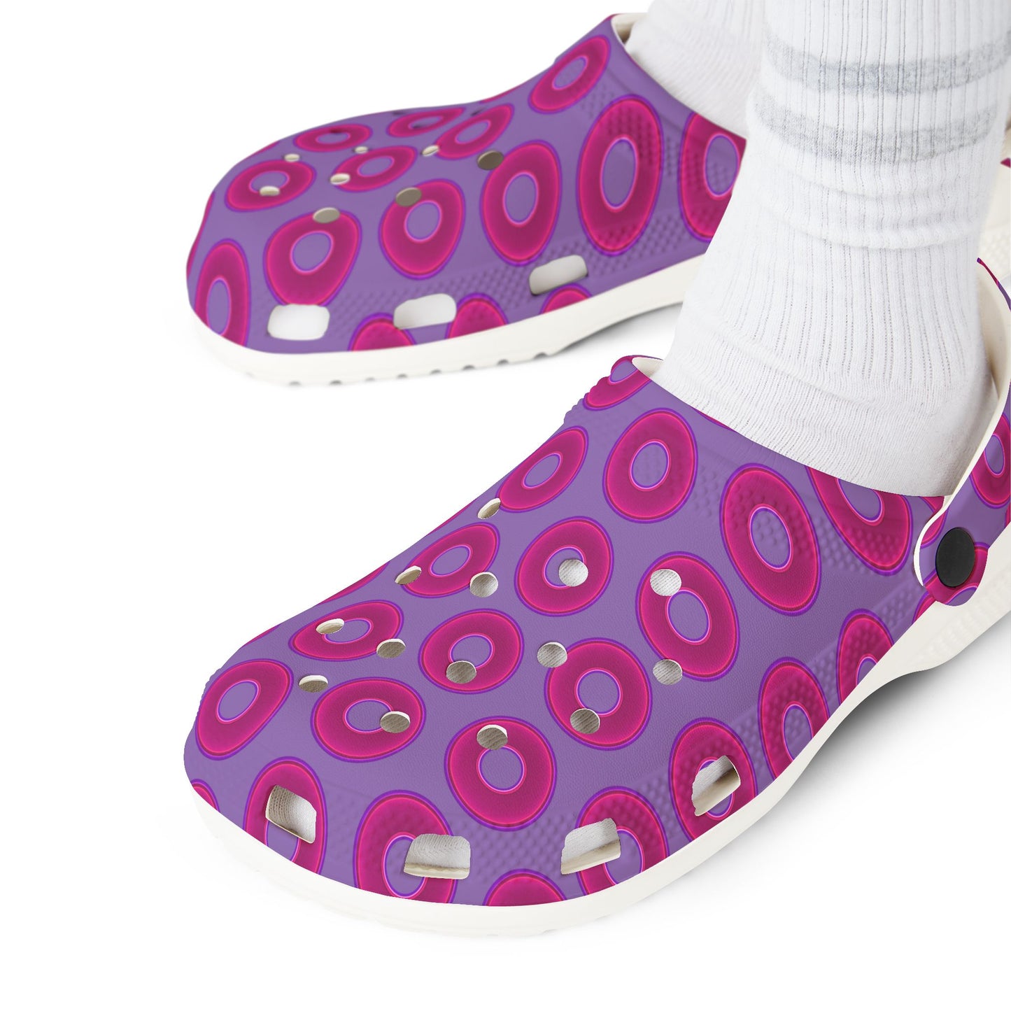 Spatchcocks - donut slip-on shoes - vivid magenta donuts w/light purple background [unisex]