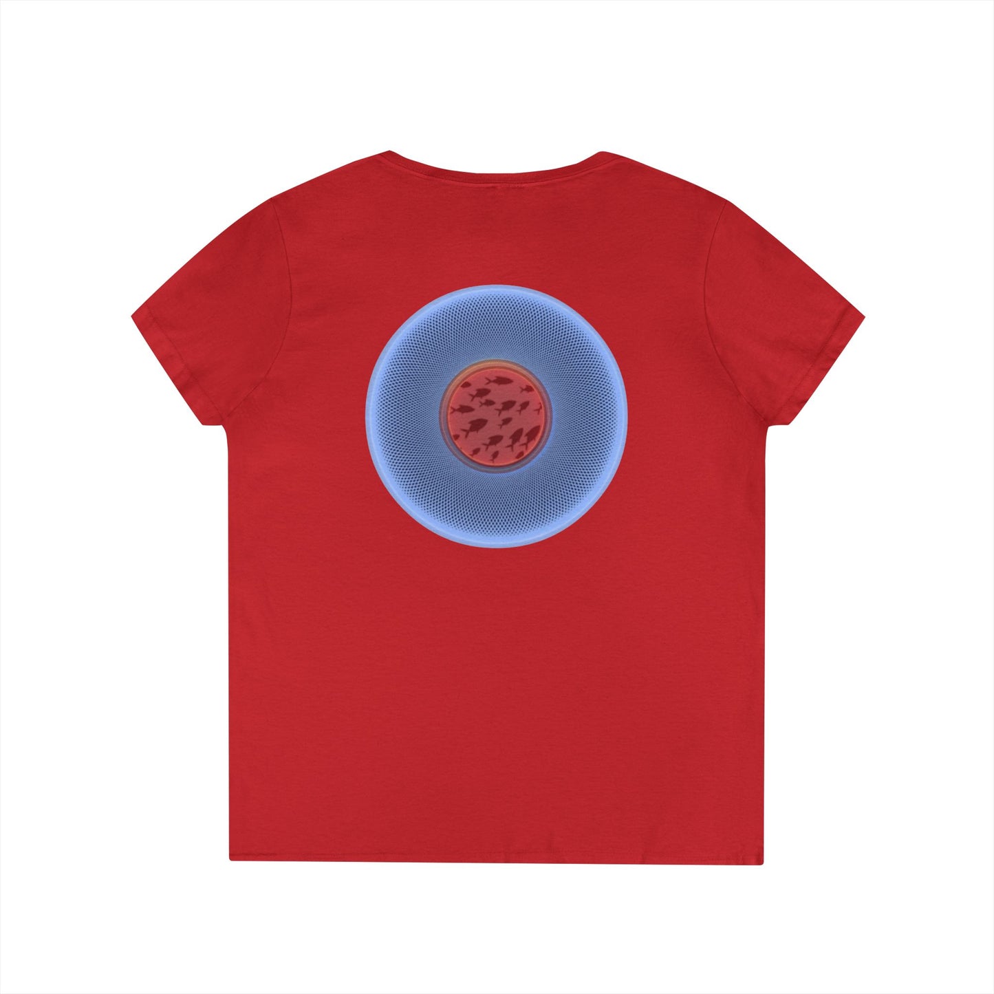 Women's Donut V-Neck Tee - "If I'm Swimming By" - variant 2 - blue/red phatty donut w/