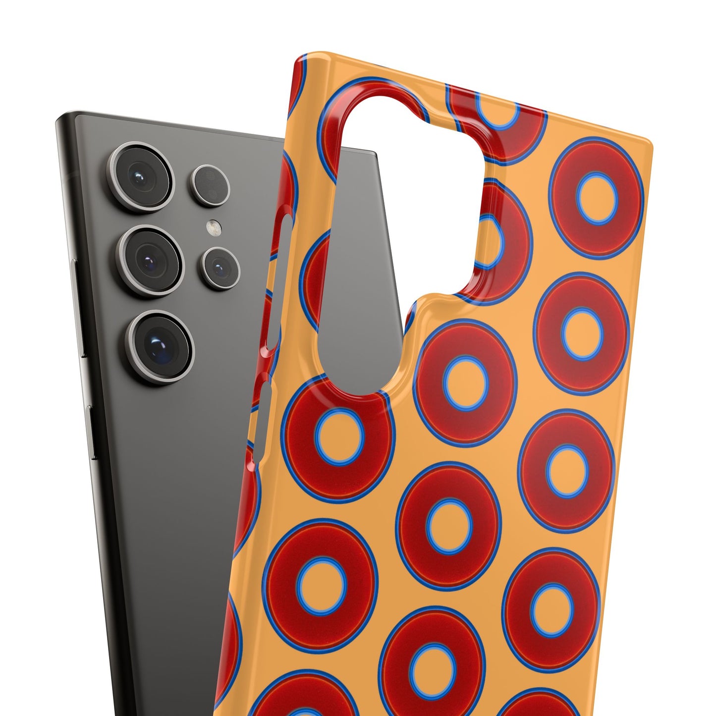 Lumpy Donut Snap Case - red vivid donut print w/creamcicle orange background