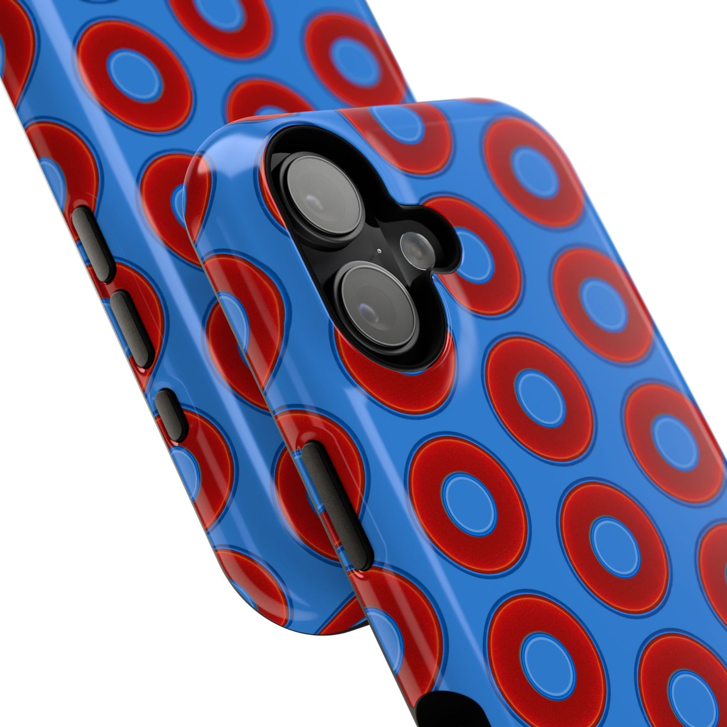 Impact-Resistant Lumpy Donut Case - red vivid donut print w/light royal blue background