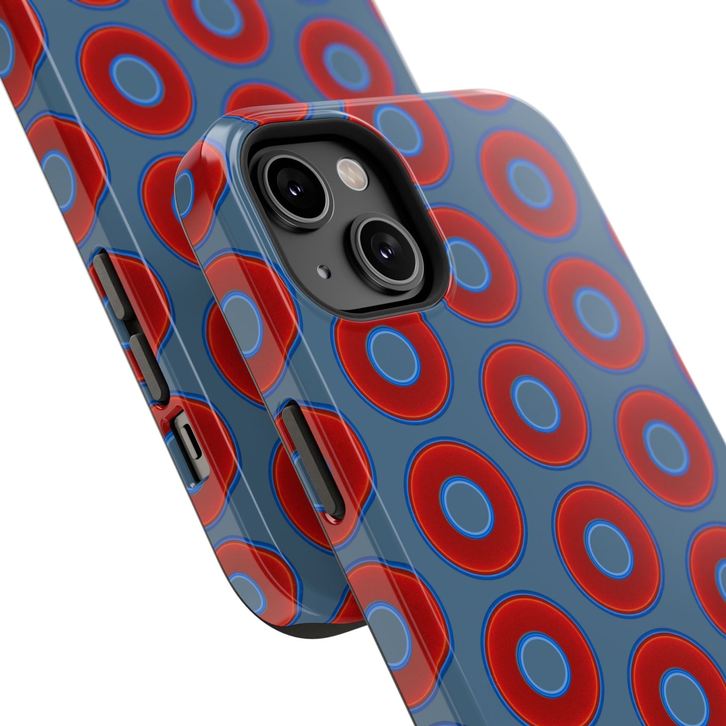 Impact-Resistant Lumpy Donut Case - red vivid donut print w/steel blue background