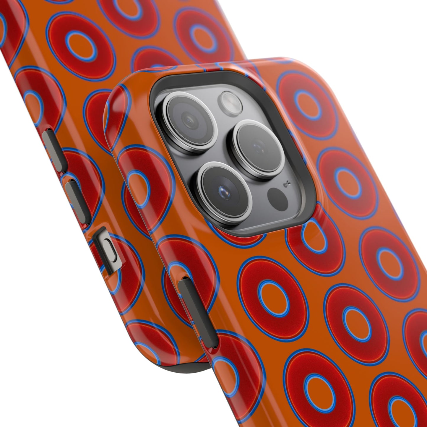 Impact-Resistant Lumpy Donut Case - red vivid donut print w/dark orange background