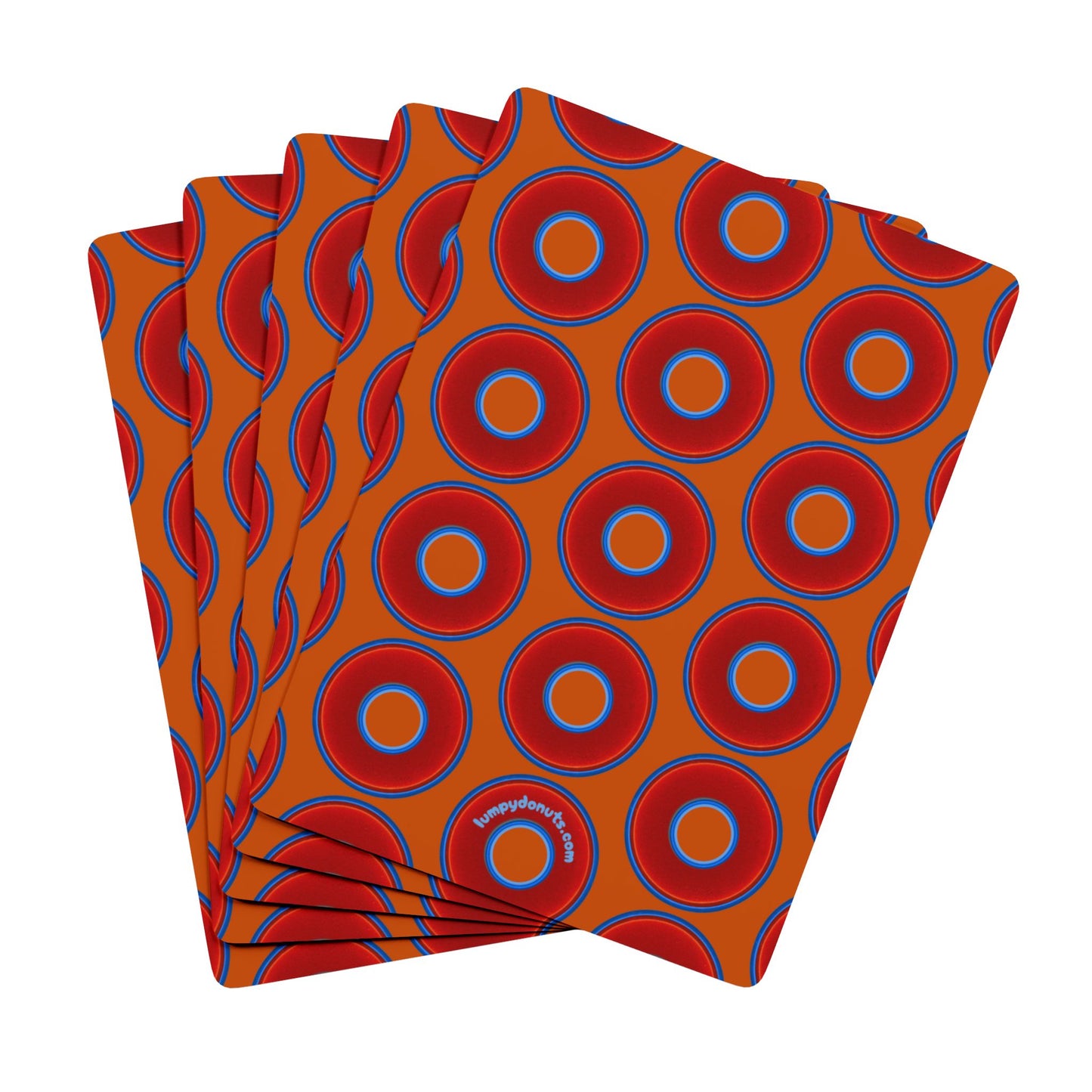 Lumpy Donut Playing Decks - 52-cards - red vivid donuts w/orange background