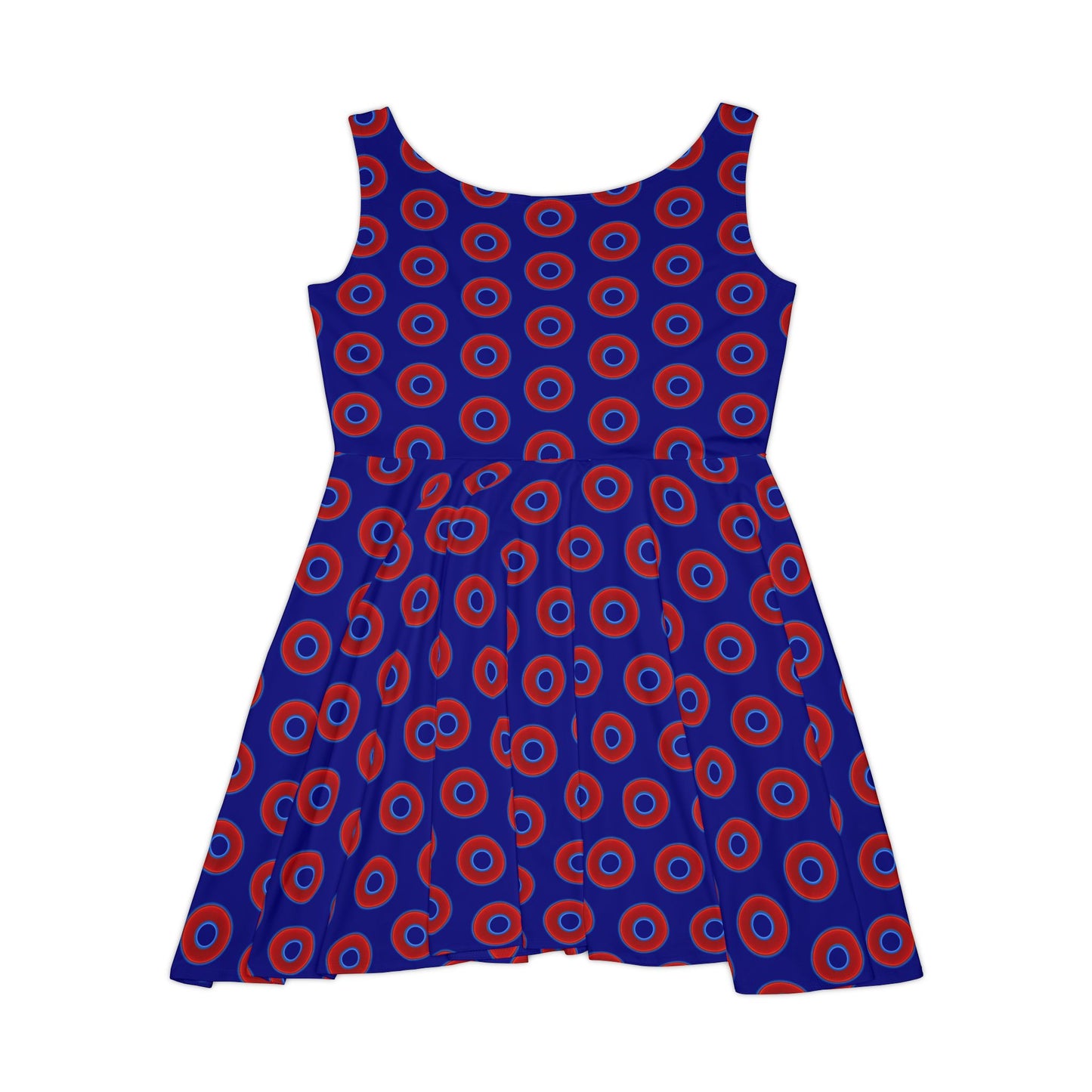 Women's Skater Donut Dress - vivid red donut print w/vivid navy blue background