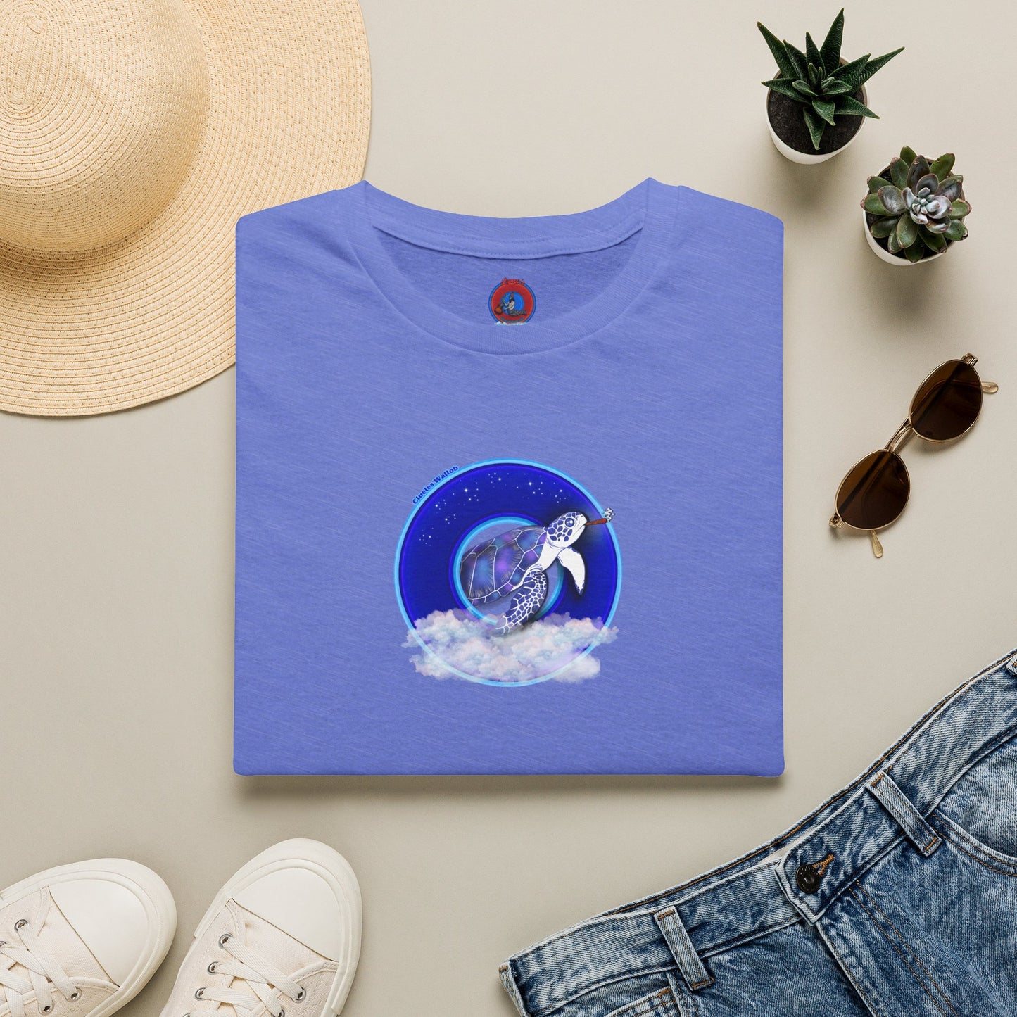 Classic Donut Tee - Unisex Soft-Style - "Clueless Wallob's Donuts" - vivid blue sky donut