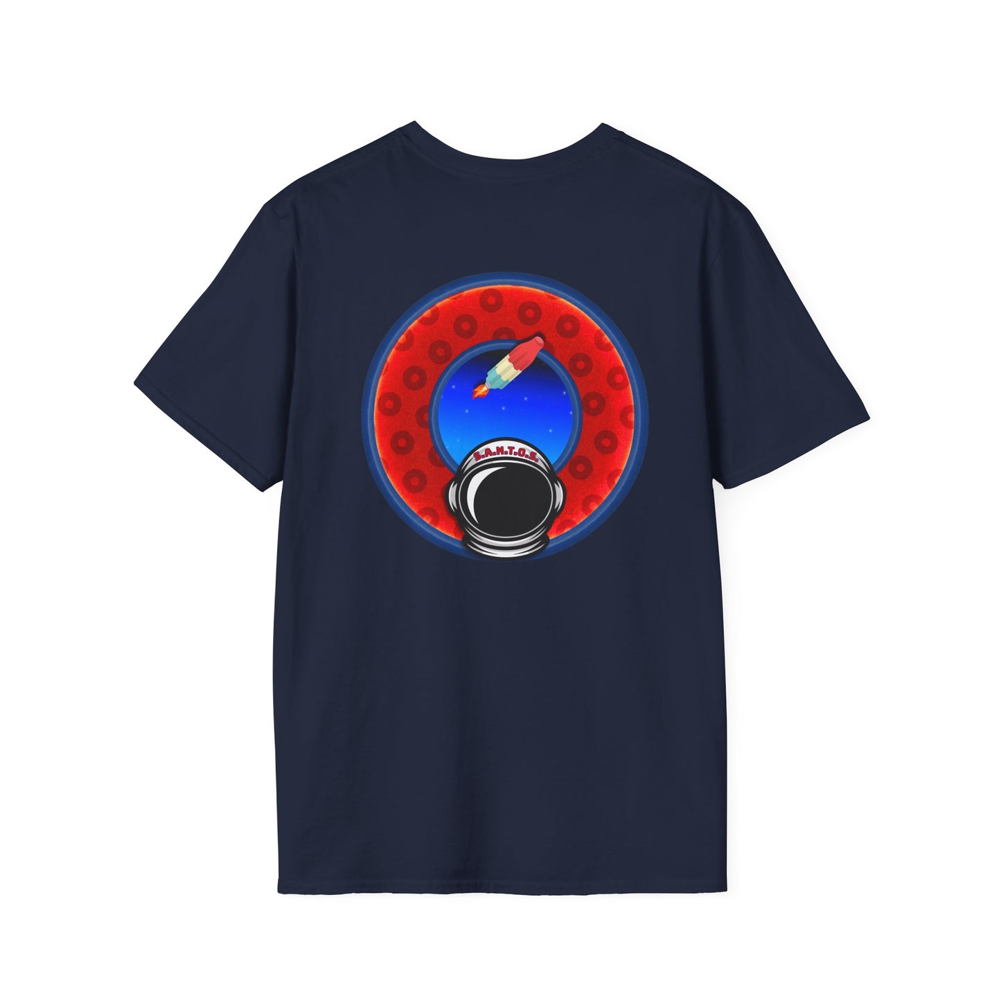Classic Donut Tee - Unisex Soft-Style - "This is What Donuts Smell Like in Space - YEMSG Donut" - red/blue widemouthed paradox donut