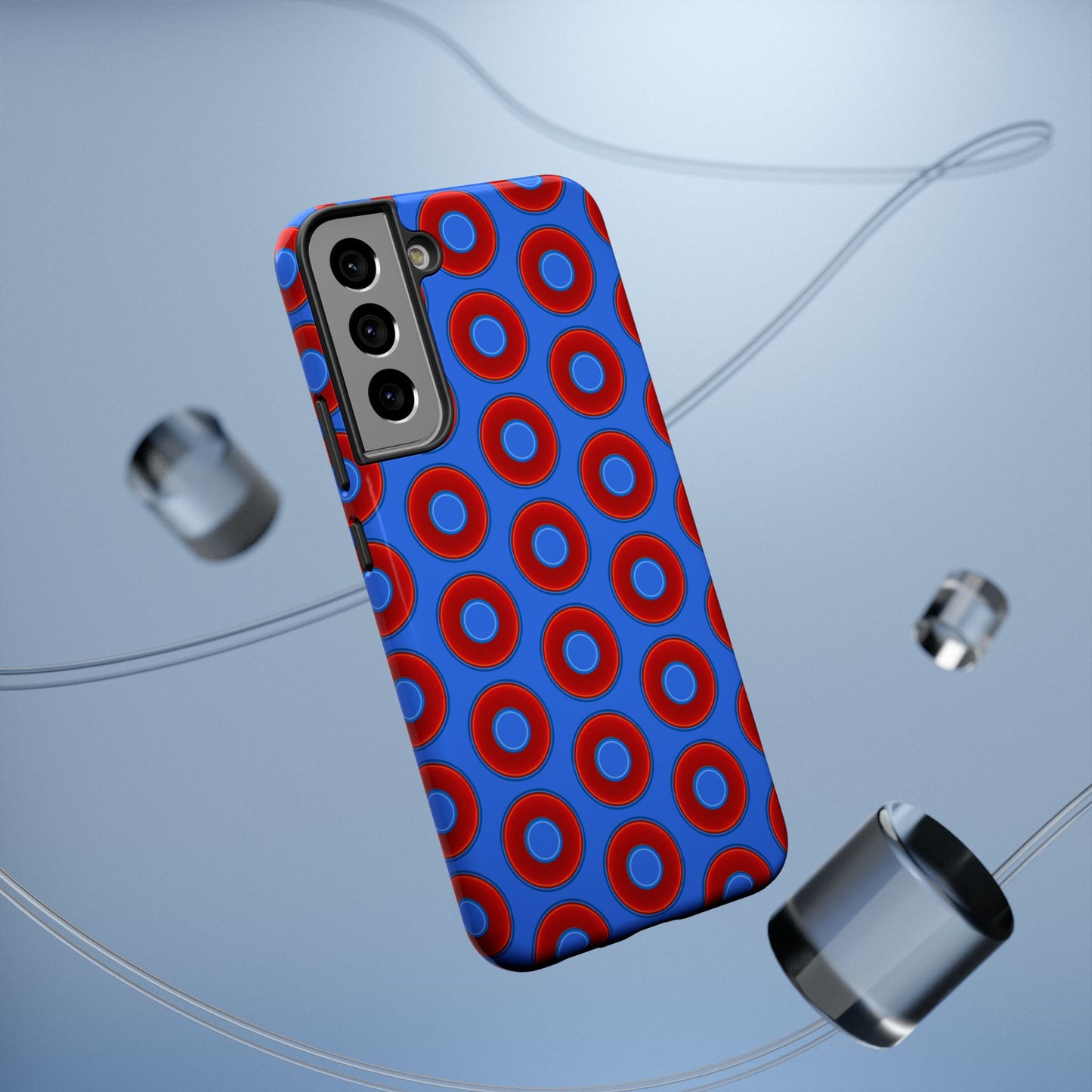 Impact-Resistant Lumpy Donut Case - red vivid donut print w/medium royal blue background