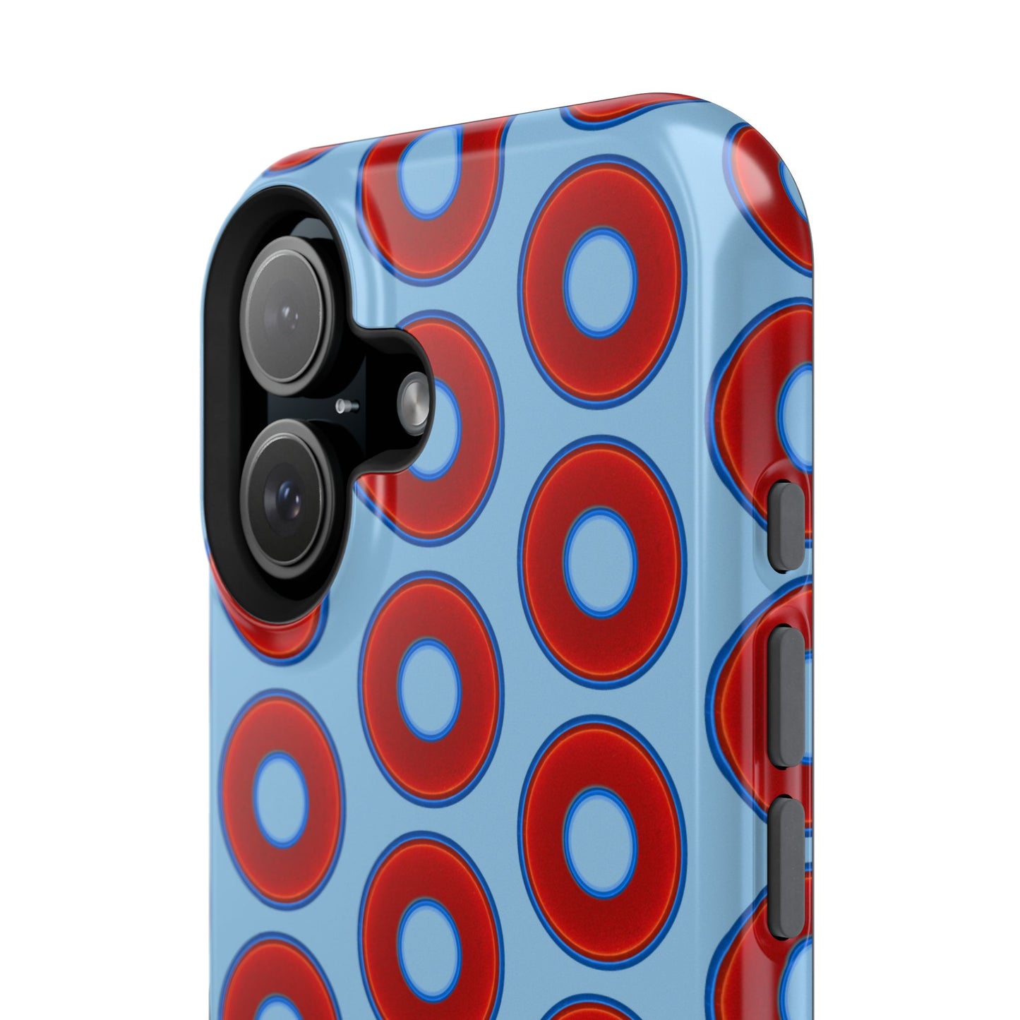 Impact-Resistant Lumpy Donut Case - red vivid donut print w/sky blue background