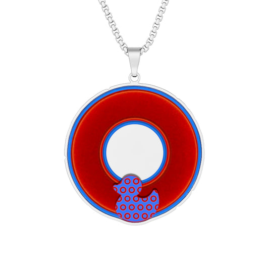 Lump's Heady Donut Necklace - 1" x 1" Stainless Steel Pendant - "Rubber Ducky Bath Time Donut" - vivid red/blue - variant 1