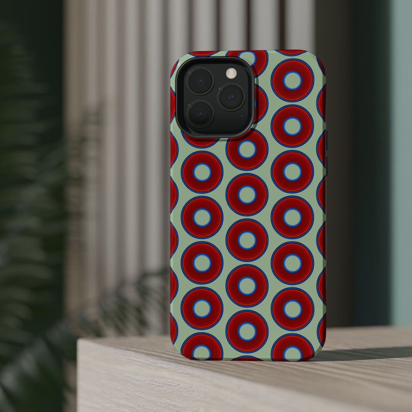Magnetic Tough Donut Case - red vivid donut print w/seafoam green background