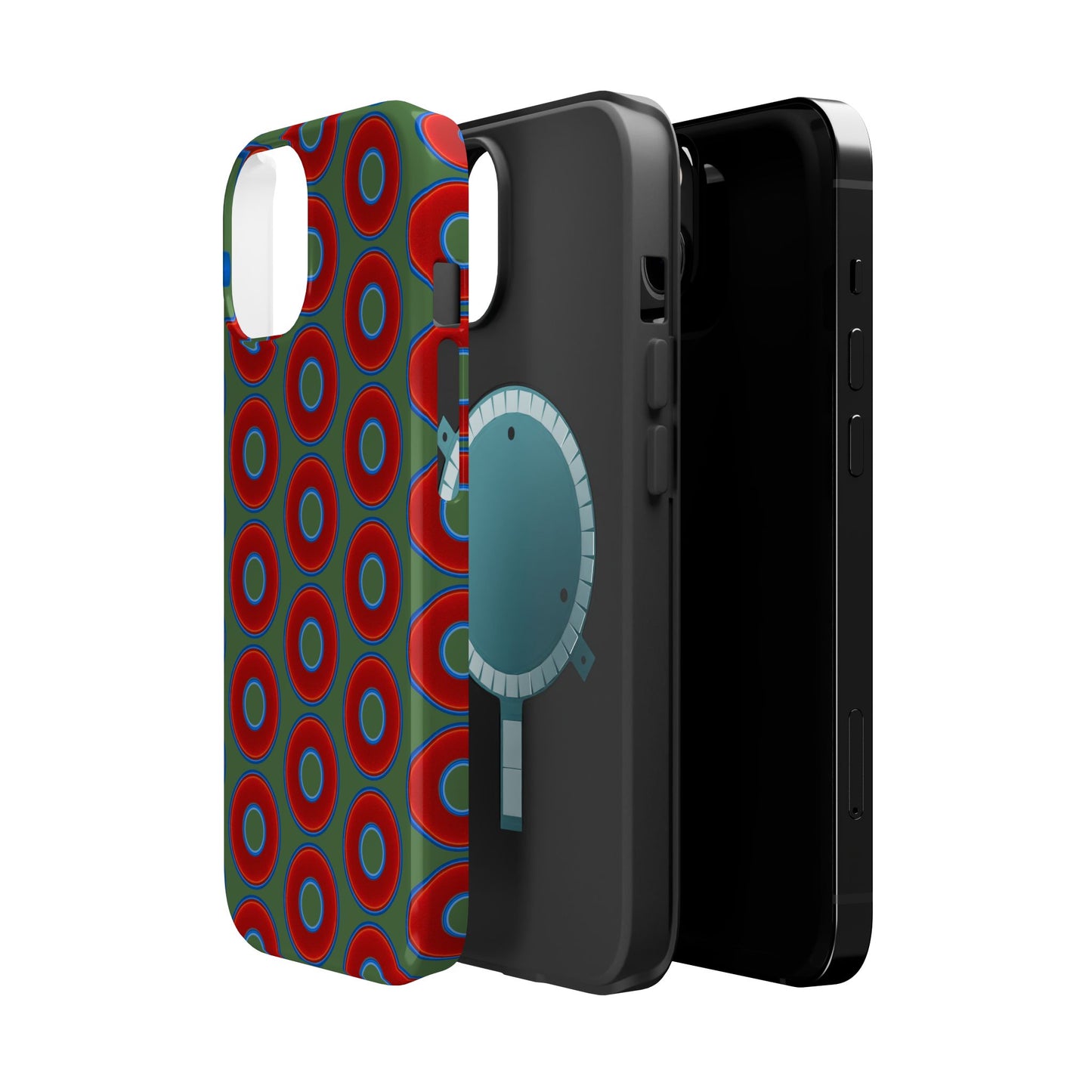 Magnetic Tough Donut Case - red vivid donut print w/dark green background