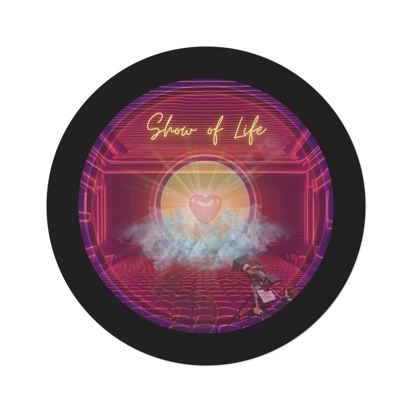 Round Room - 5 ft x 5 ft Lumpy Donut Rug - "The Donut of Life" - vivid purple/magenta donut w/black background - variant 1