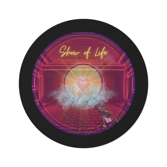 Round Room - 5 ft x 5 ft Lumpy Donut Rug - "The Donut of Life" - vivid purple/magenta donut w/black background - variant 1