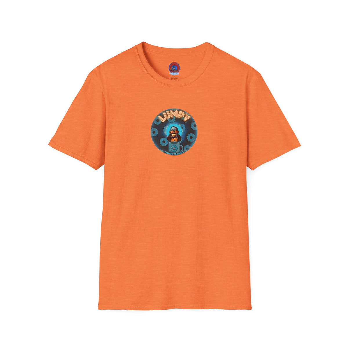 Coffee Traders Tee - Unisex Soft-Style - "Tasty Coffee" - paradoxical donut/cubed blue donut - variant 2 - logo front/It's Ice Cube's back