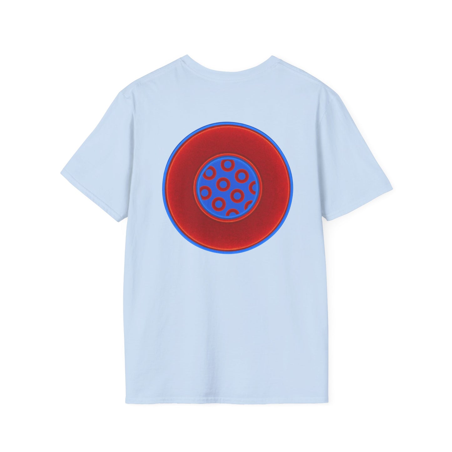 Classic Donut Tee - Unisex Soft-Style - "Portal Donut" - vivid red/blue donut  - w/royal blue - variant 1