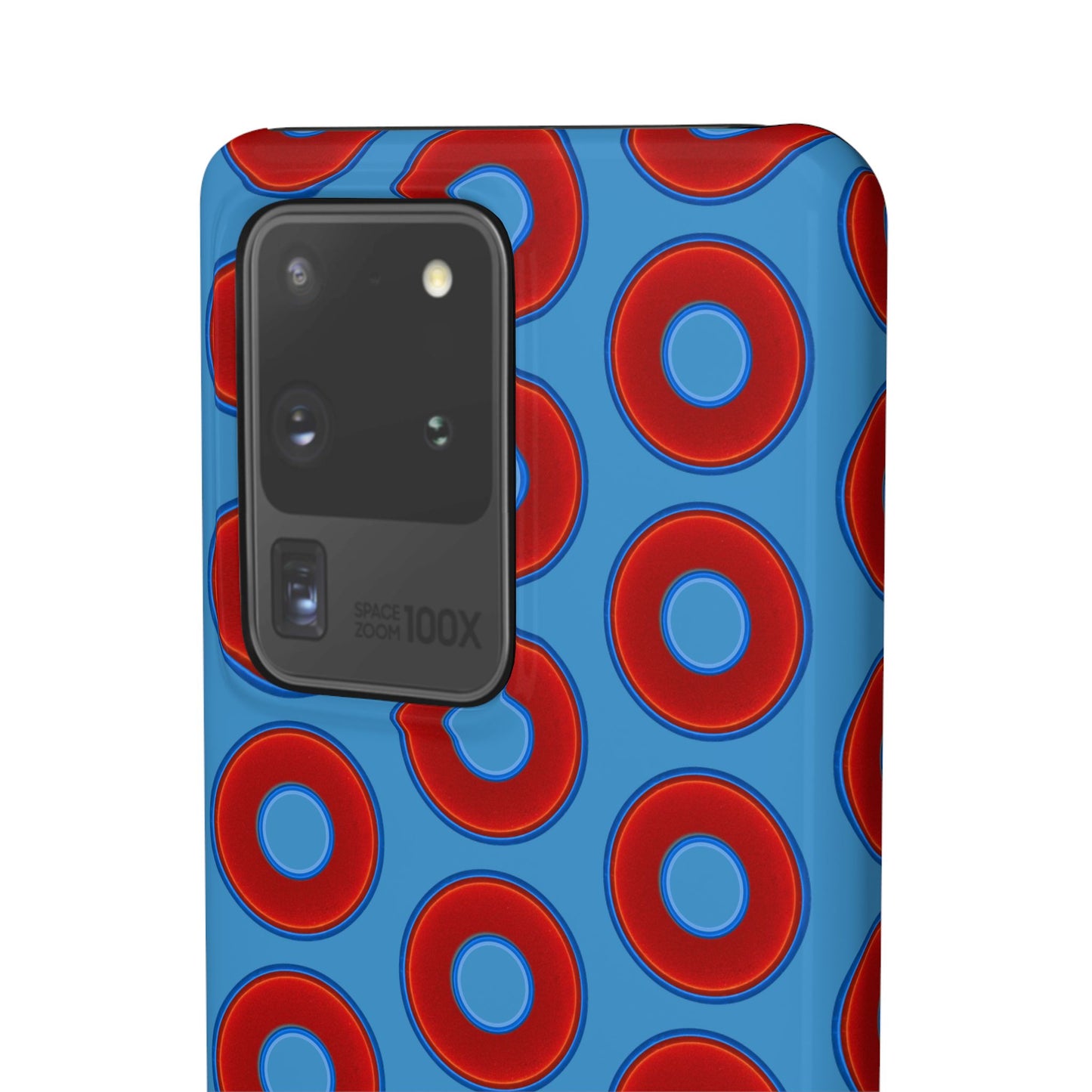 Lumpy Donut Snap Case - red vivid donut print w/light steel blue background