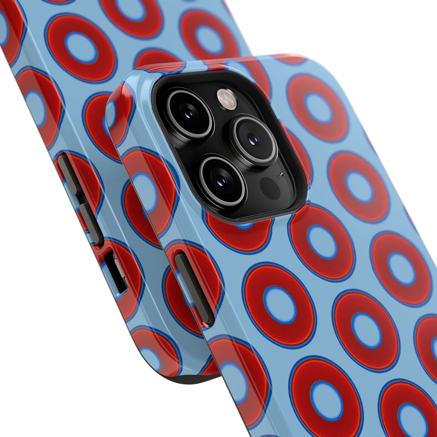 Impact-Resistant Lumpy Donut Case - red vivid donut print w/sky blue background