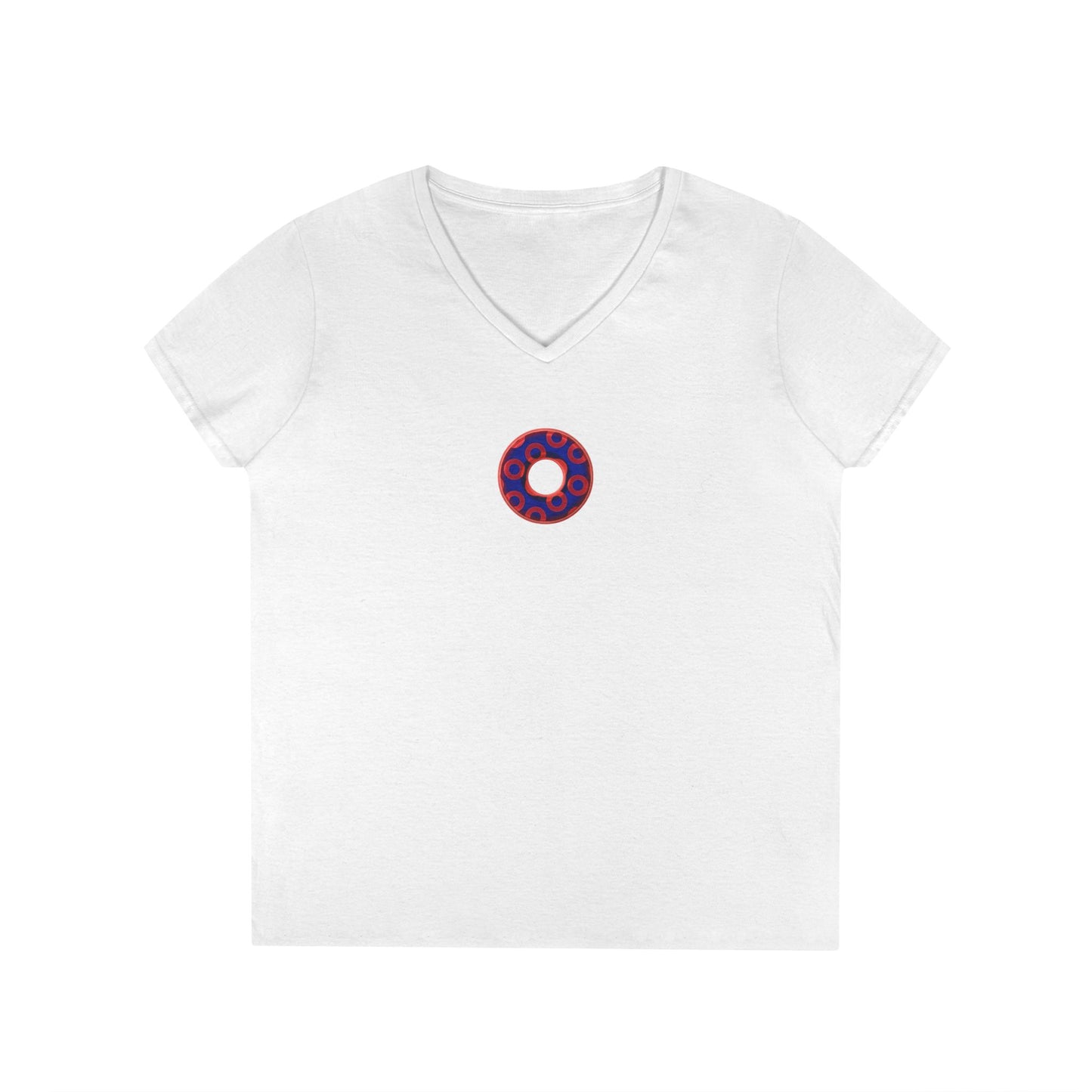 Women's Donut V-Neck Tee - "Paradox Kaleidoscope Donuts" - rustic donut w/hole - variant 1