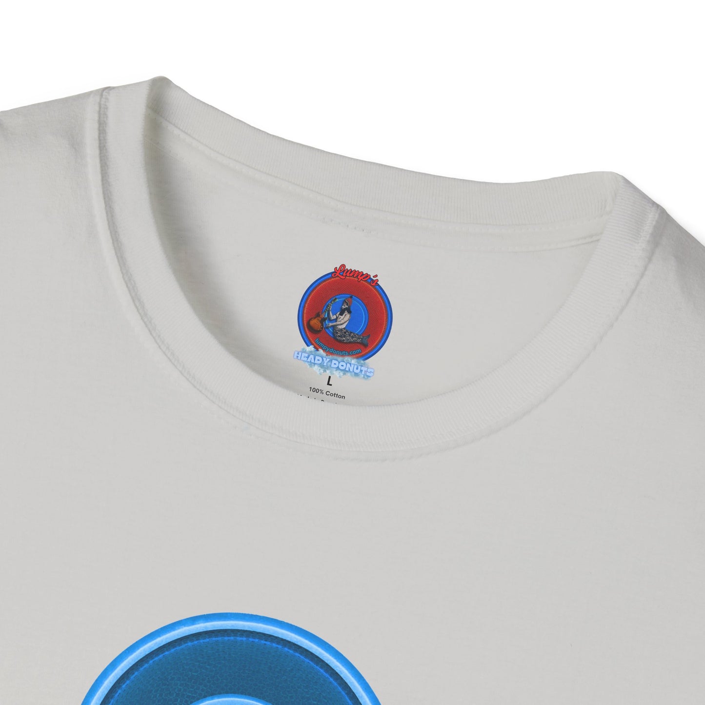 Classic Donut Tee - Unisex Soft-Style - "The Story of the Donut - a Ghostly Good Time" - variant 2 - blue/light blue rustic donut