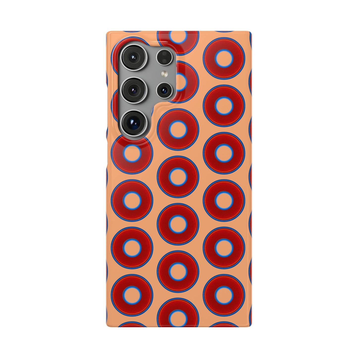 Lumpy Donut Snap Case - red vivid donut print w/peach background