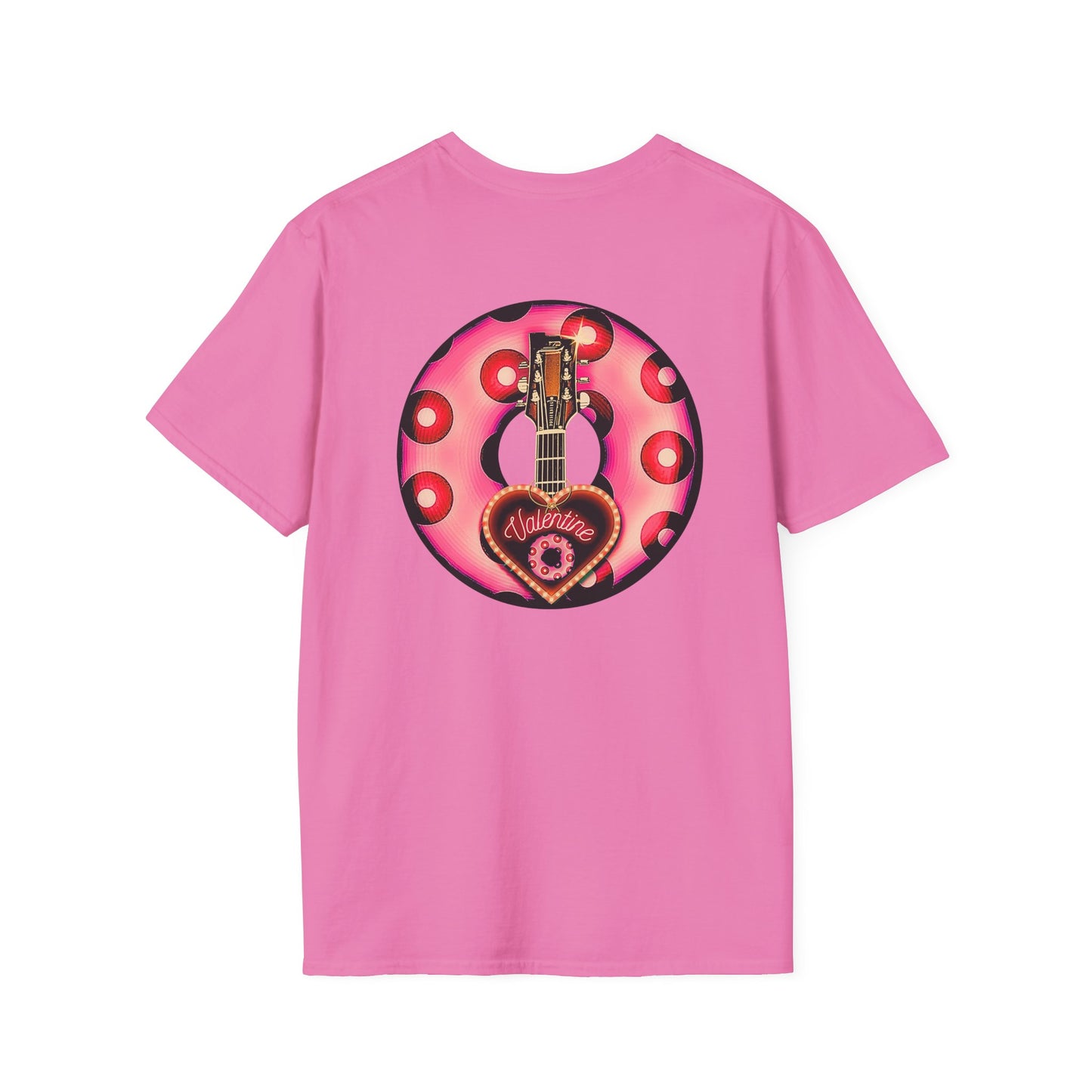 Classic Donut Tee - Unisex Soft-Style - "Would You Be My Donut?" - paradoxical faded magenta/red donut - variant 1