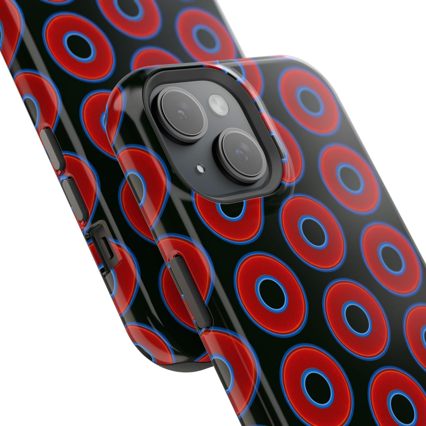 Impact-Resistant Lumpy Donut Case - red vivid donut print w/midnight moss background