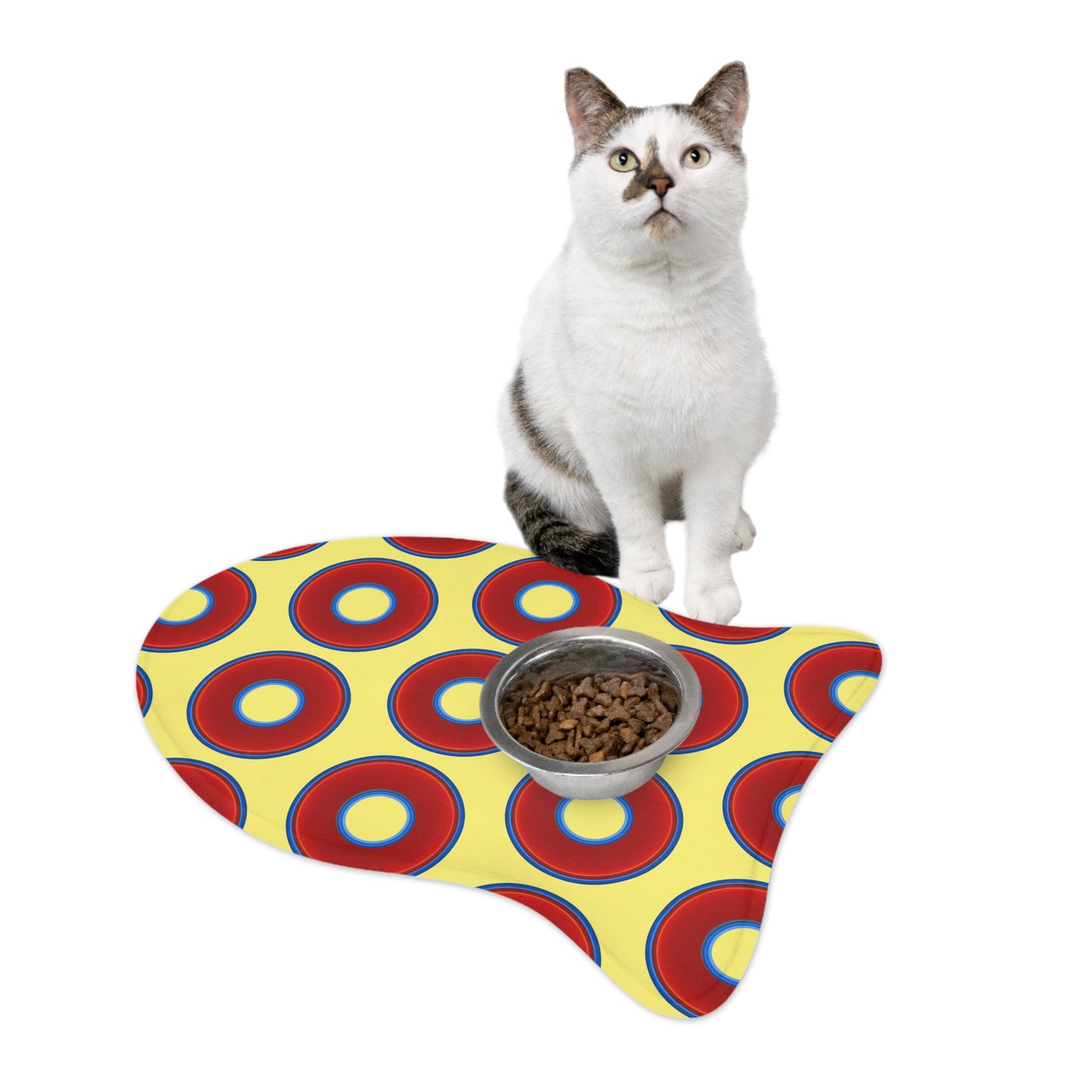 Wendy's Lumpy Pet Feed Mat - vivid red donuts w/yellow background