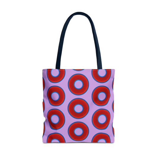 Lumpy Beach/Tote Bag - red vivid donuts w/wisteria purple background