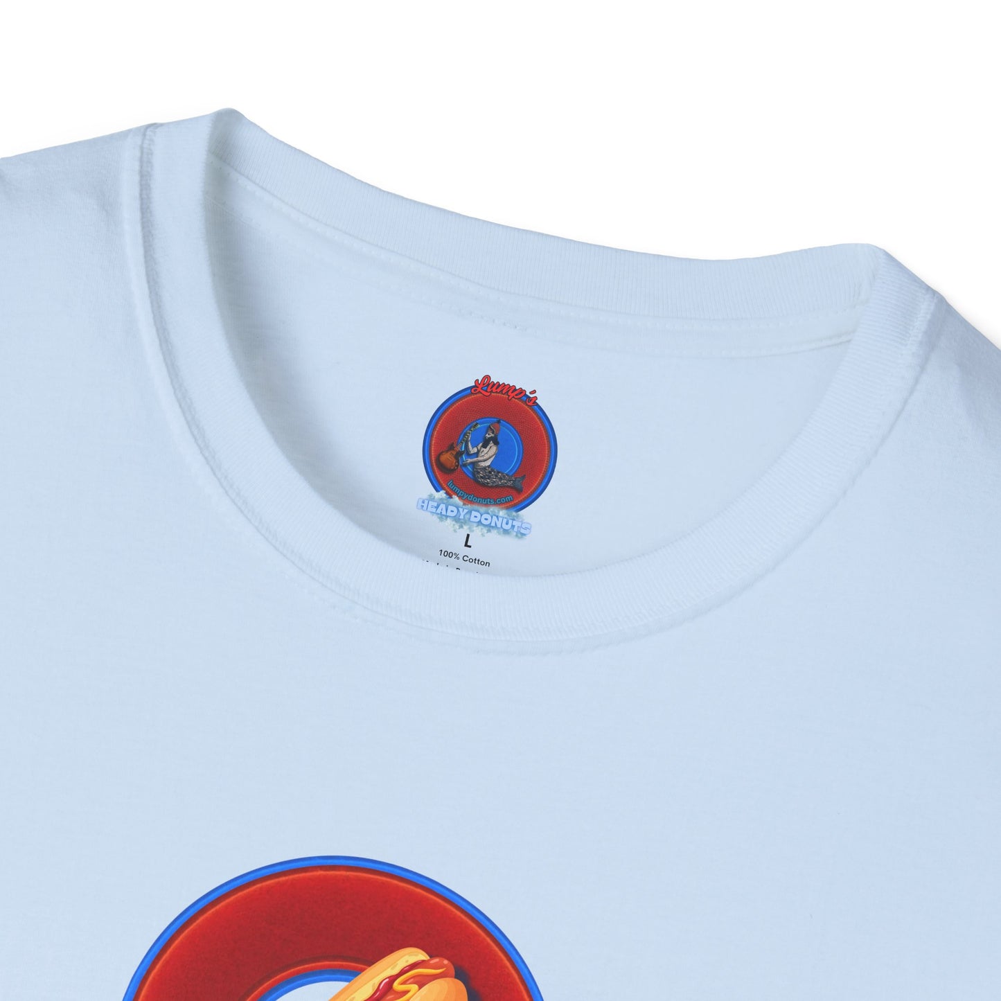 Classic Donut Tee - Unisex Soft-Style - "Viva Las Vegas Donut" -  vivid red donut w/raw dogger - variant 1