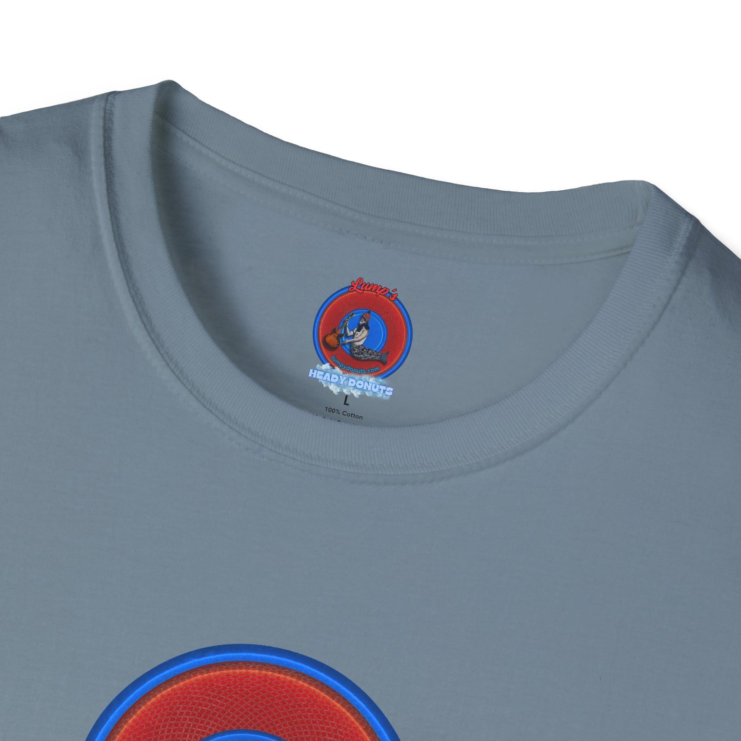 Classic Donut Tee - Unisex Soft-Style - "The Lumpy Donut" - variant 1 - red/blue donut