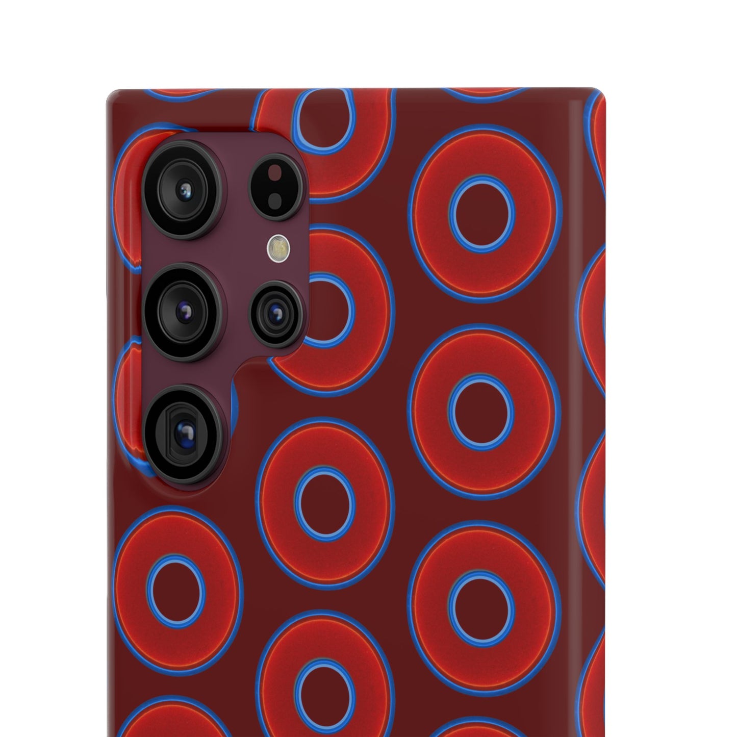 Lumpy Donut Snap Case - red vivid donut print w/dark red background