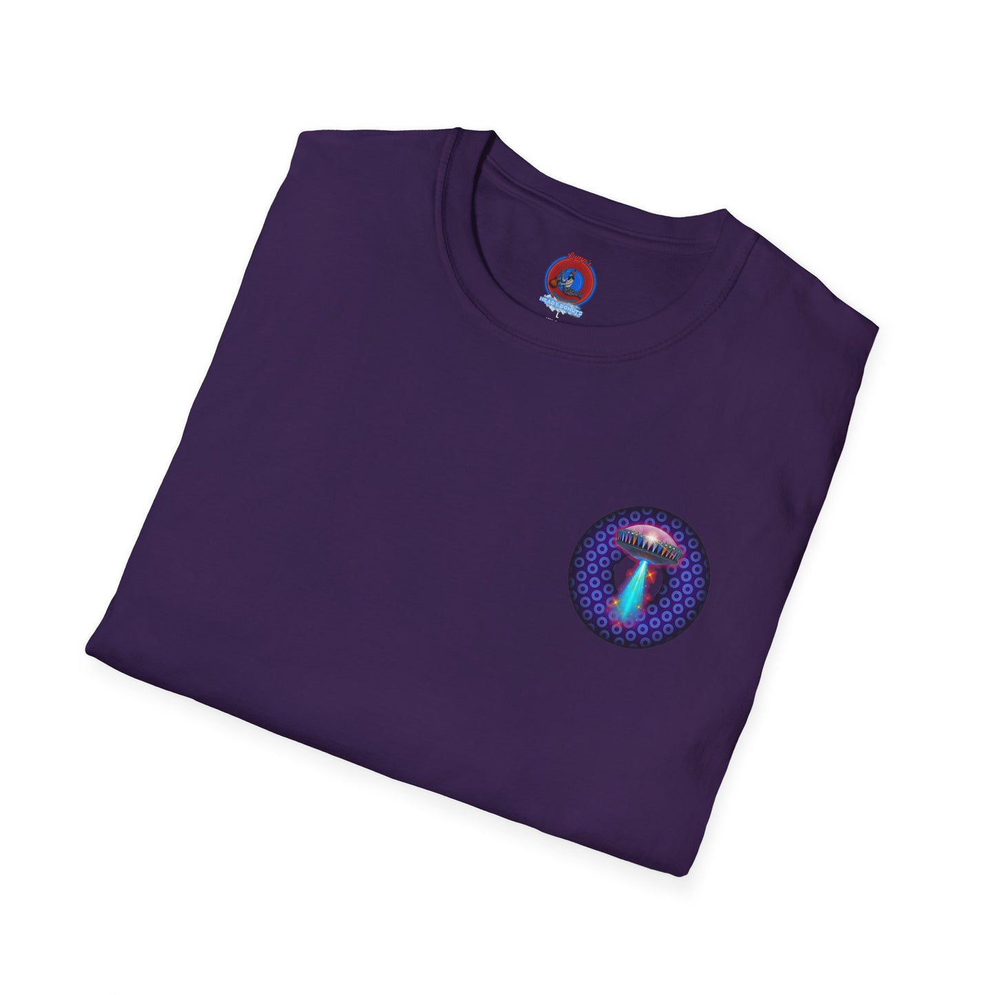 Classic Donut Tee - Unisex Soft-Style - "Donuts now Served on the Mothership" - series 1.0  - variant 5  - purple/violet paradoxical donut