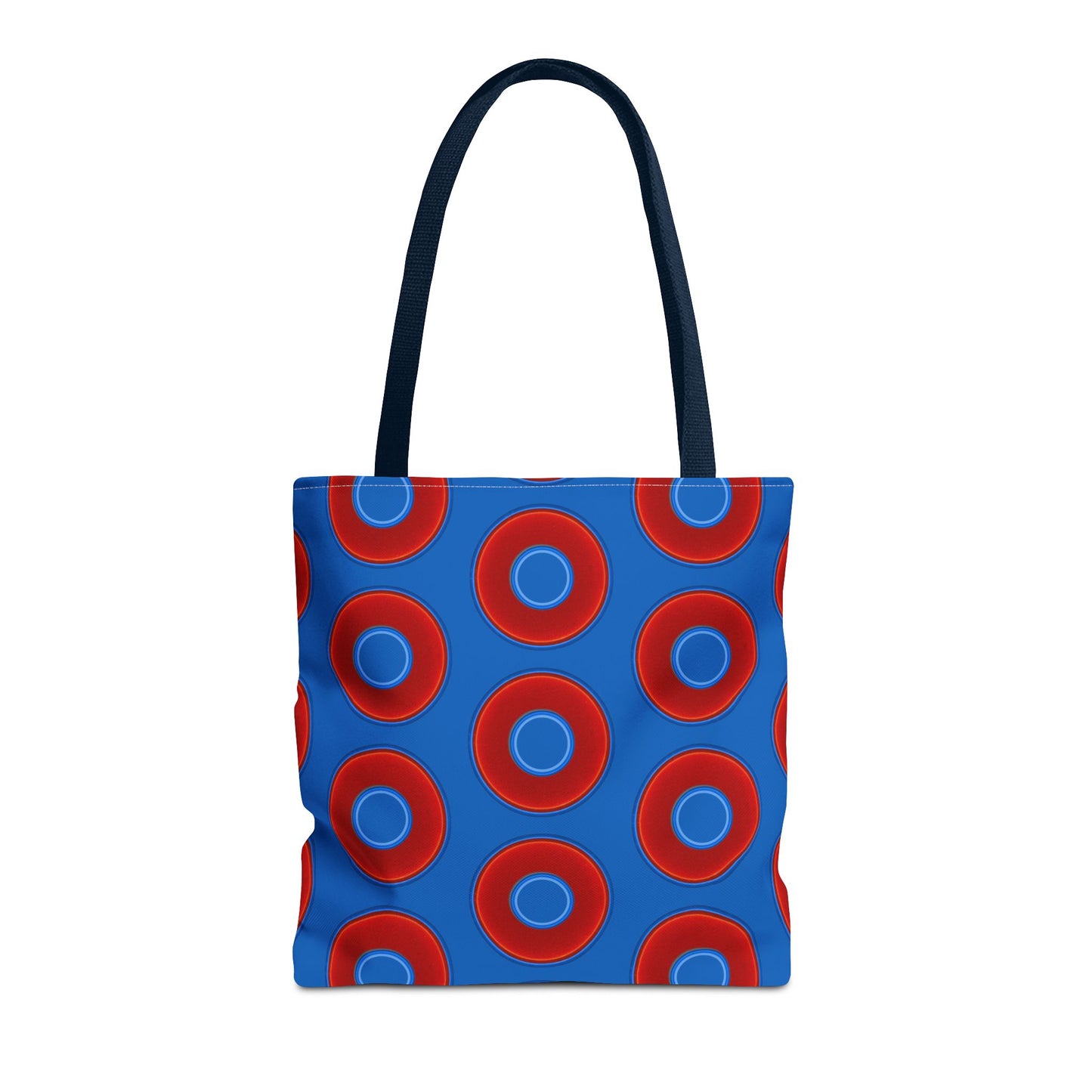 Lumpy Beach/Tote Bag - red vivid donuts w/dark royal blue background