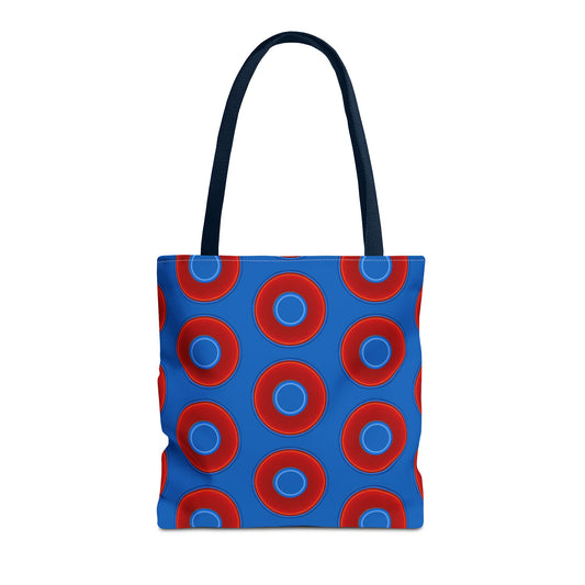 Lumpy Beach/Tote Bag - red vivid donuts w/dark royal blue background