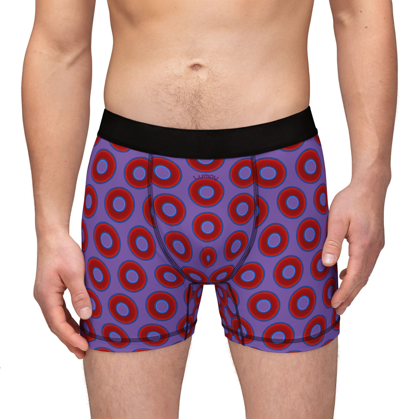 Men's Donut Boxers - red vivid donuts w/light purple background