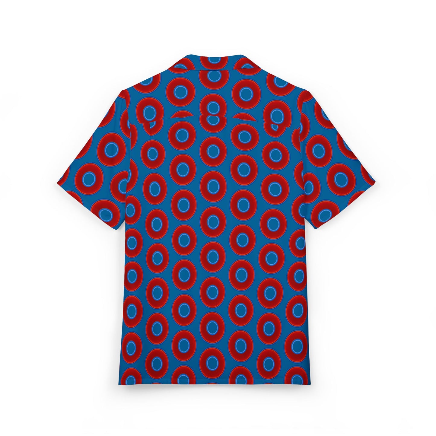 Wilson's 'Epic Hawaiian-Punch' Shirt - vivid red donut print w/wavy navy blue background [unisex]