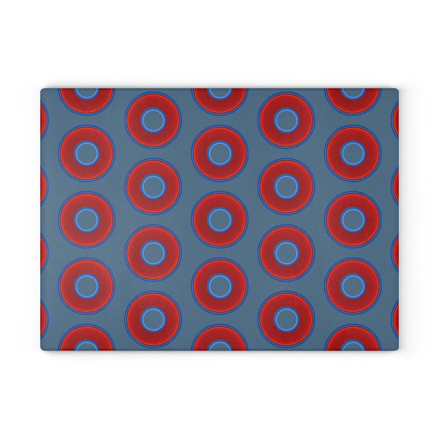 My Friend's Cutting Board - vivid red donuts w/steel blue background