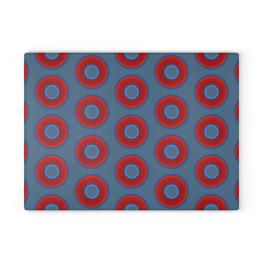 My Friend's Cutting Board - vivid red donuts w/steel blue background