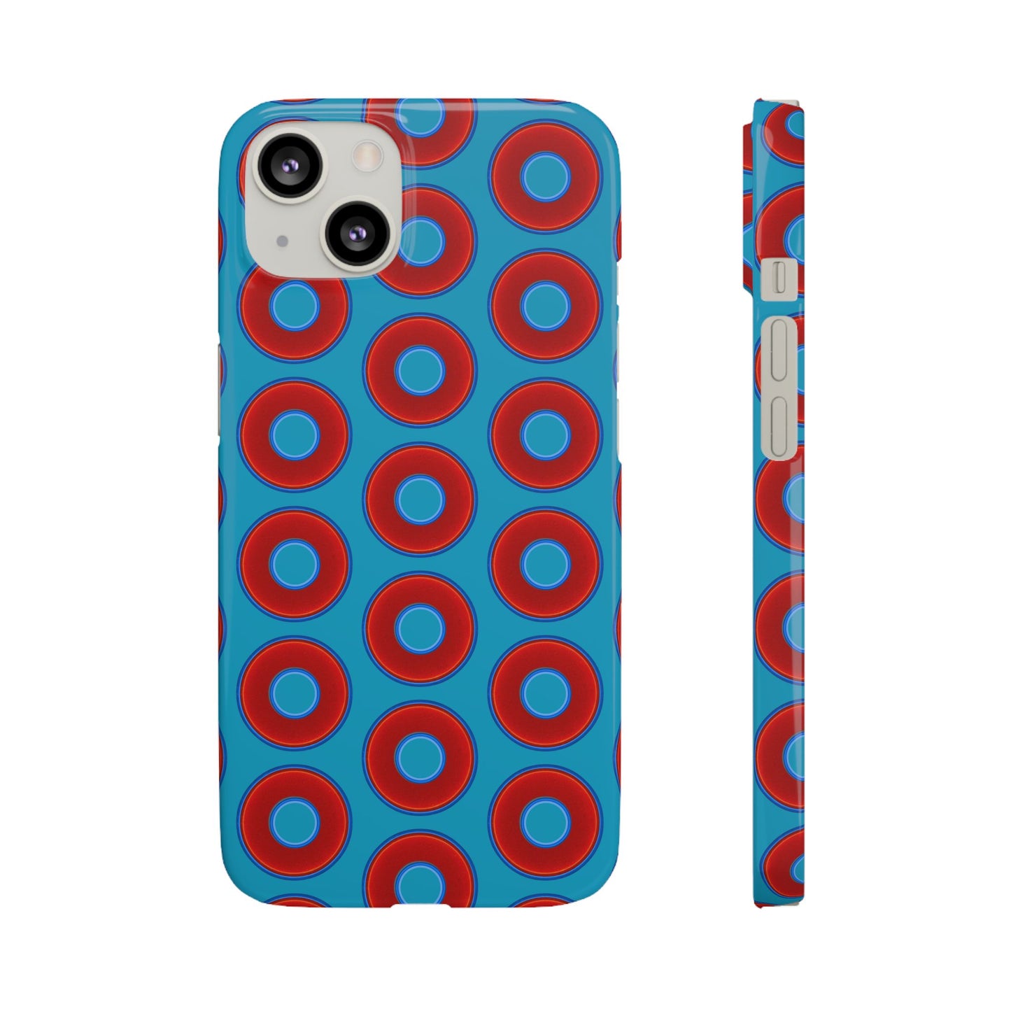 Lumpy Donut Snap Case - red vivid donut print w/aquamarine blue background